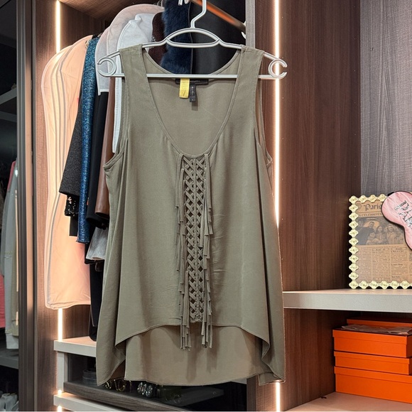 BCBGMaxAzria Khaki Lace-Up Sleeveless Blouse - Picture 1 of 6